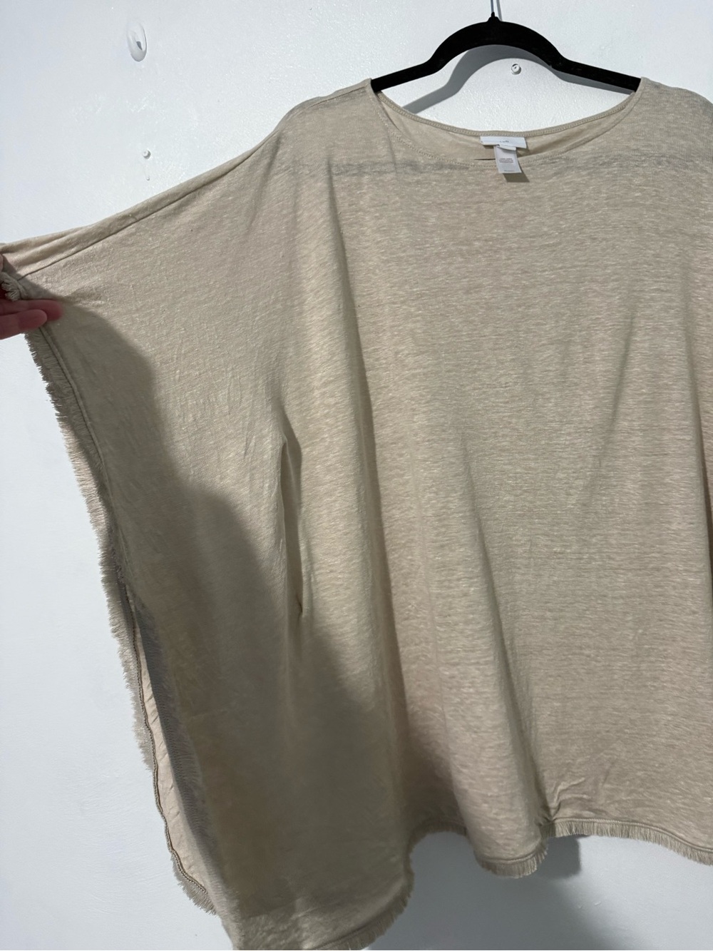 J. Jill Linen Pullover Style Fringe Hem Poncho Cover Up Top Oatmeal Sz M/L flaw - Picture 4 of 10